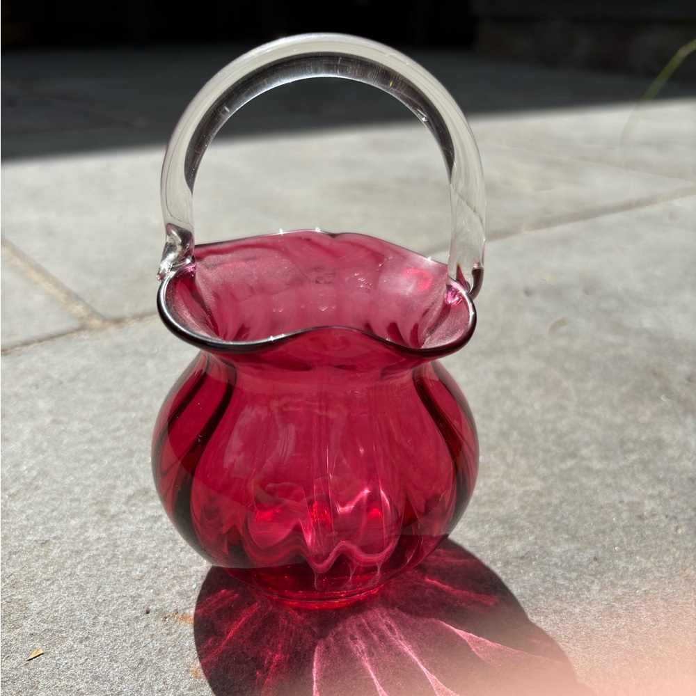 Fenton Pink Glass Basket Vintage Decor